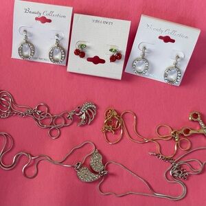 Fashion Jewelry Silver and Red Earrings Set